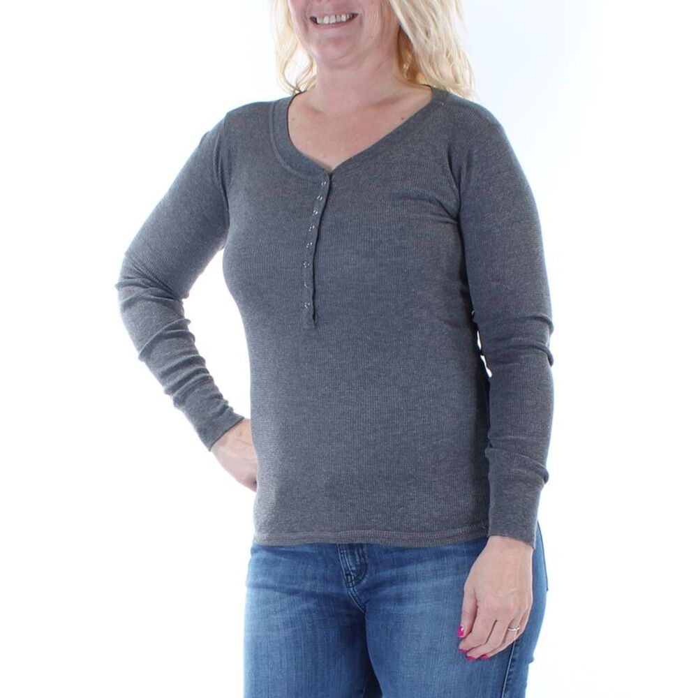 COLOR STORY Womens Gray Long Sleeve Scoop Neck Tunic Top Size: L